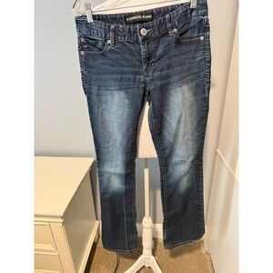 Express Jeans Barely Boot Zelda Ultra Low Rise Dark Wash Denim Size 2S 31x29